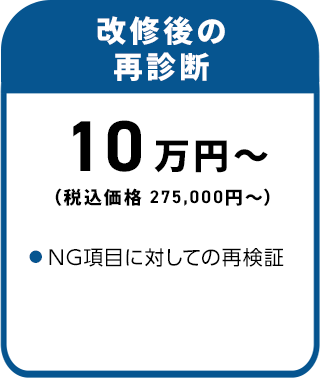 改修後の再診断 10万円～（税込価格 110,000円～）・NG項目に対しての再検証